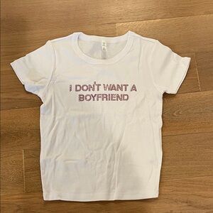 White Short-Sleeve Graphic Tee with Pink Rhinestone Text